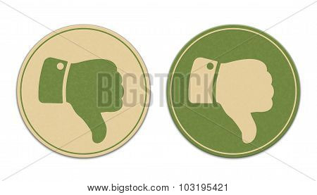 Two Paper Thumb Down Stickers Isolated On White Background