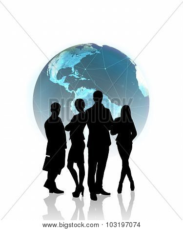 People silhouettes in front of the globe