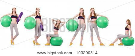 Set of photos with model and swiss ball