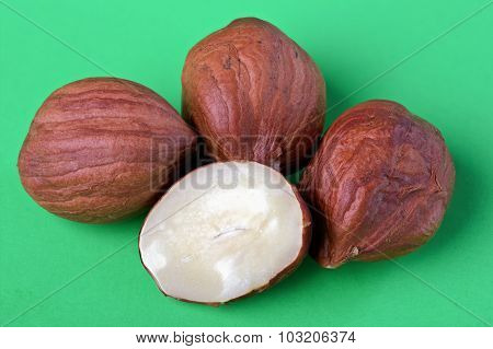 Hazelnuts In A Wooden Bowl,close-up