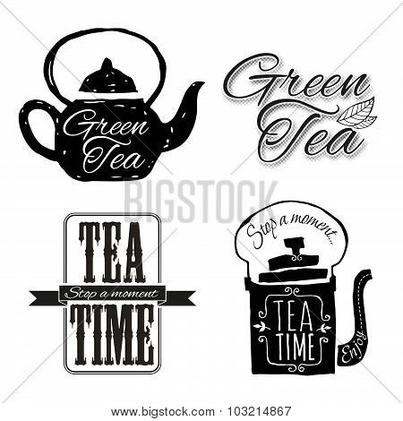 Set of labels on theme tea. Tea logo.