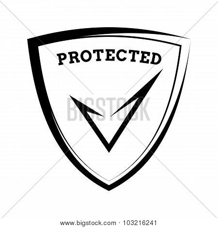 Shield Icon - Protected, Black And White Template
