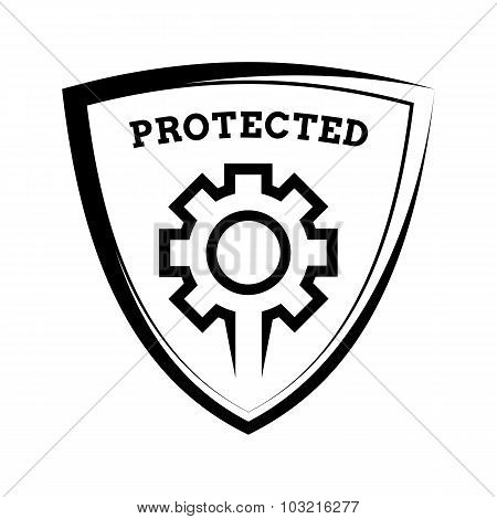 Shield Icon - Settings Protected, Black And White Template