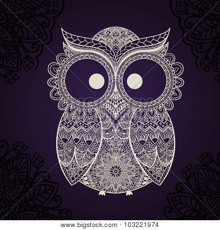 Vector illustration of owl. Bird illustrated in tribal. Shaped owl