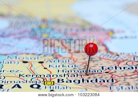 Kermanshah pinned on a map of Asia