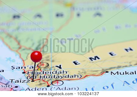 Taizz pinned on a map of Asia