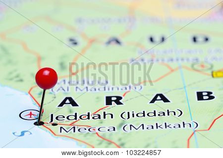 Jeddah pinned on a map of Asia