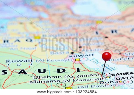 Dhahran pinned on a map of Asia