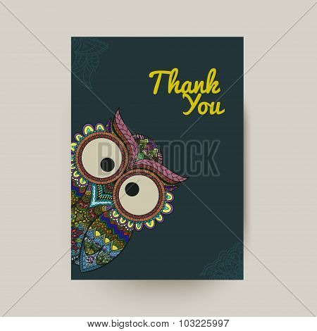 Vector illustration of ornamental owl. Bird illustrated in tribal.