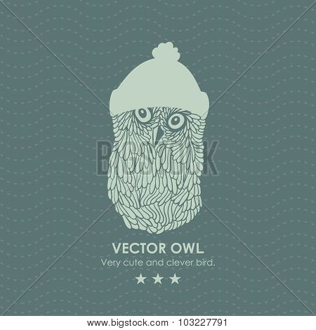 Print with cute and clever owl iwinter hat.