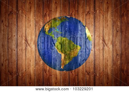 Earth  ball texture on  wood background