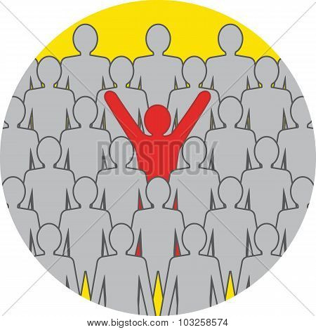 Unusual Person In The Crowd Concept. Flat Design.