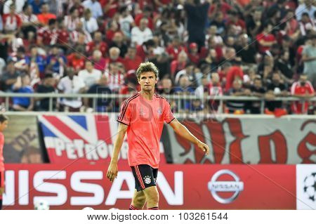 Thomas Muller Before The Beginning Of The Uefa Champions League Game Between Olympiacos And Bayern,