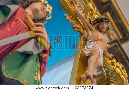 Crucifix With Jesus Christ And A Female Saint In The Background, Artistic Crop