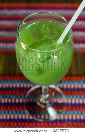 Matcha Green Tea Latte Clod  On Wooden Table Background