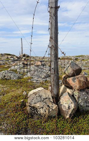 Old Destroyed Barbed Wire Fence
