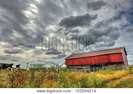 Red Barn In Countryside During Autumn