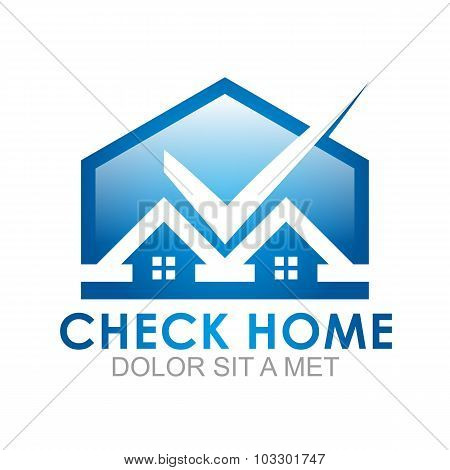 Logo check home blue icon abstract