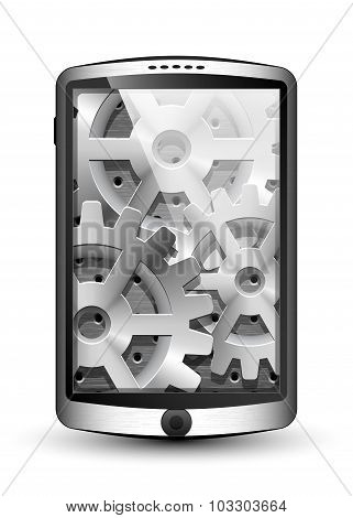 Smartphone With Gears Background