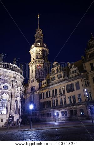 Clock tower in Dresden at night
