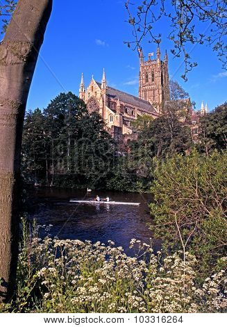 Worcester Cathedral and rowers.
