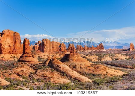 Arches park plateau and Mt Waas in USA