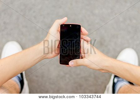 View on the cracked mobile phone