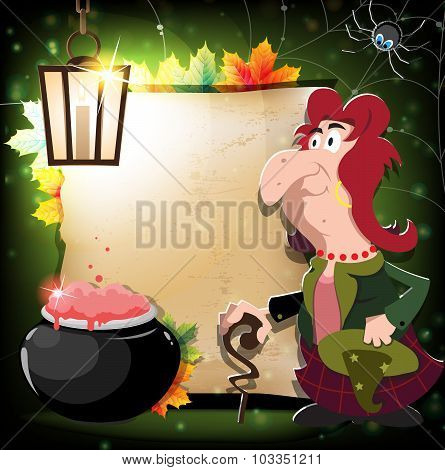 Witch, Spider And A Pot With A Potion