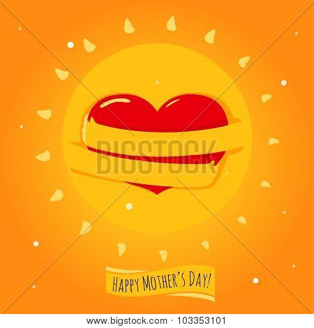 Romantic and love illustration of the sun with his hands, that hugs heart. Greeting Card for Happy M