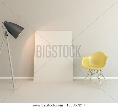 Blank Canvas On The White Wall Mock Up