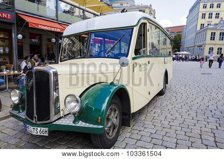 The Historic Bus Swiss Company Saurer In Dresden