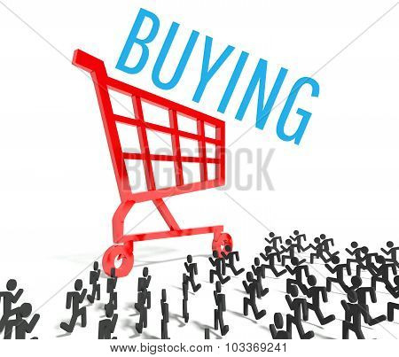Buying, Crowd Of People Running To Shopping Cart
