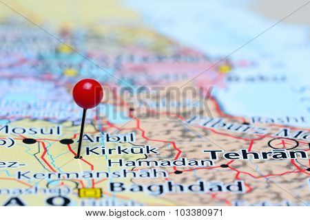 Kirkuk pinned on a map of Asia