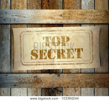 Stamp Top Secret Label Old Wooden Box