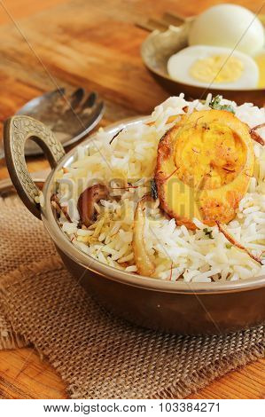 Egg Biryani Indian food in old Kadai