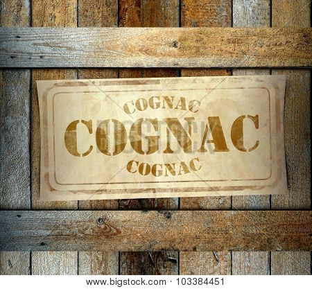 Stamp Cognac Label Old Wooden Box