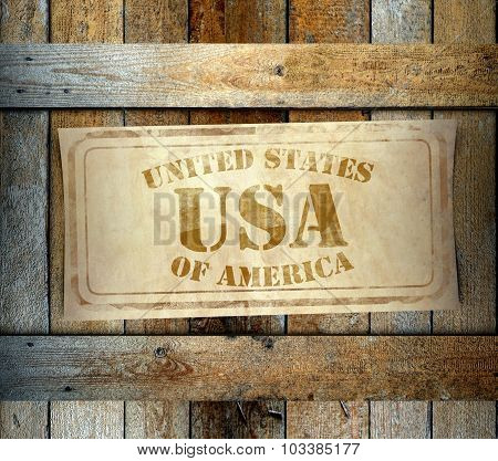 Stamp Usa Label Old Wooden Box