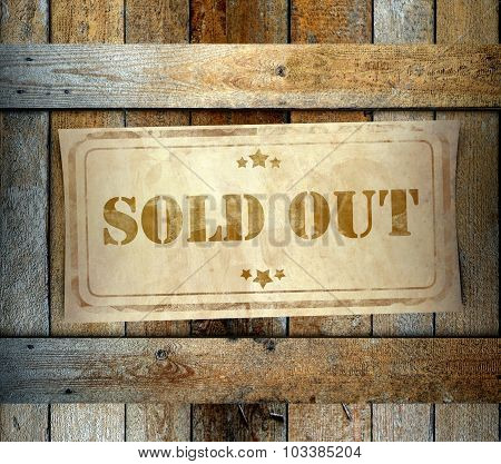 Stamp Sold Out Label Old Wooden Box