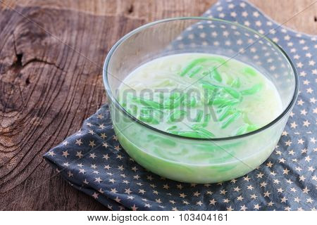 Thai Food, Lod Chong Dessert Coconut Milk On Wood Table