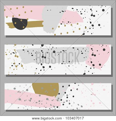 Freehand drawn baner ink line and dot ornament abstract