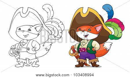 Vector Illustration, Fox Pirate. Card Concept. White Background.