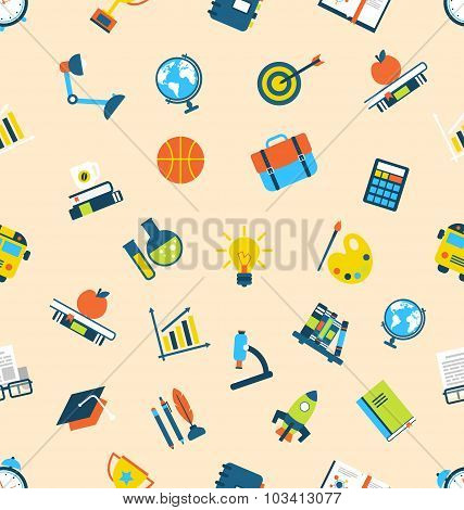 Illustration Seamless Texture with Icons of Education Item, Scho