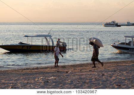 Men Transports Cargo From Ship