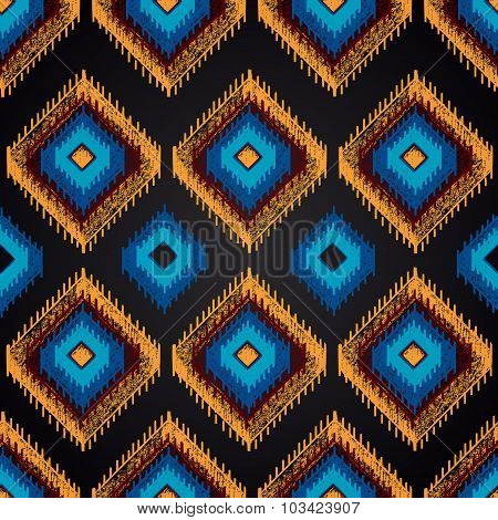 Colored chalk drawn seamless pattern with ethnic elements.