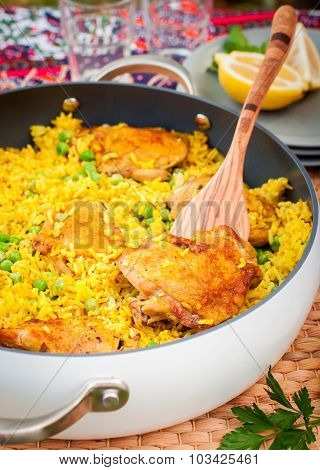 Chicken Thigh And Rice Biryani With Green Peas