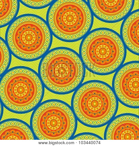 Vector abstract bright colored background with blue green and red repeating rounds of different size