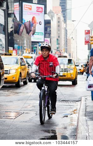 NEW YORK CITY, USA - SEPTEMBER, 2014: Bikerider on streets of New York City