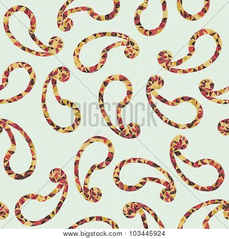 Polygonal paisley background. Seamless pattern.