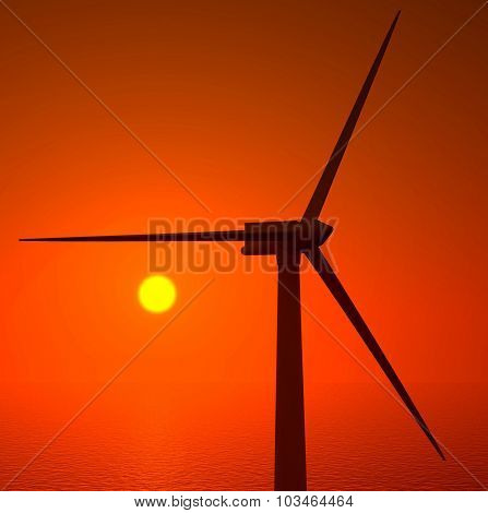 3D Wind Turbines Producing Energy In Sea