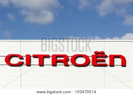 Citroen logo on a facade of a dealer
